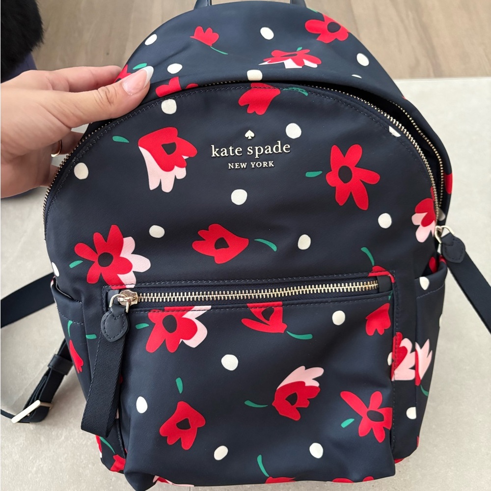 Kate Spade Black and Red Backpack with Floral Design
